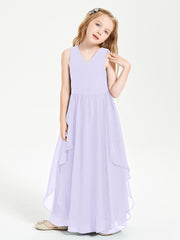 Boho Sleeveless Chiffon Junior Bridesmaid Dresses V-neck Lilac