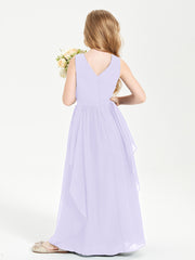 Boho Sleeveless Chiffon Junior Bridesmaid Dresses V-neck Lilac