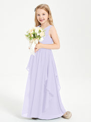 Boho Sleeveless Chiffon Junior Bridesmaid Dresses V-neck Lilac