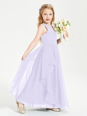 Boho Sleeveless Chiffon Junior Bridesmaid Dresses V-neck Lilac