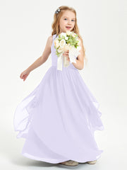 Boho Sleeveless Chiffon Junior Bridesmaid Dresses V-neck Lilac