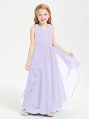 Boho Sleeveless Chiffon Junior Bridesmaid Dresses V-neck Lilac