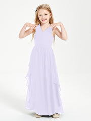Boho Sleeveless Chiffon Junior Bridesmaid Dresses V-neck Lilac