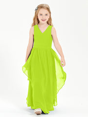 Boho Sleeveless Chiffon Junior Bridesmaid Dresses V-neck Lime Green
