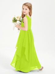 Boho Sleeveless Chiffon Junior Bridesmaid Dresses V-neck Lime Green