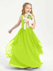 Boho Sleeveless Chiffon Junior Bridesmaid Dresses V-neck Lime Green
