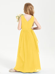 Boho Sleeveless Chiffon Junior Bridesmaid Dresses V-neck Marigold