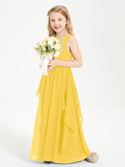 Boho Sleeveless Chiffon Junior Bridesmaid Dresses V-neck Marigold