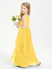 Boho Sleeveless Chiffon Junior Bridesmaid Dresses V-neck Marigold