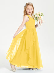 Boho Sleeveless Chiffon Junior Bridesmaid Dresses V-neck Marigold
