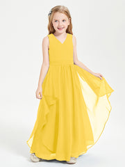 Boho Sleeveless Chiffon Junior Bridesmaid Dresses V-neck Marigold