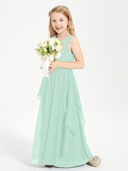 Boho Sleeveless Chiffon Junior Bridesmaid Dresses V-neck Mint Green
