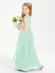 Boho Sleeveless Chiffon Junior Bridesmaid Dresses V-neck Mint Green