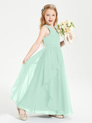 Boho Sleeveless Chiffon Junior Bridesmaid Dresses V-neck Mint Green