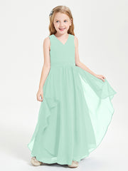 Boho Sleeveless Chiffon Junior Bridesmaid Dresses V-neck Mint Green