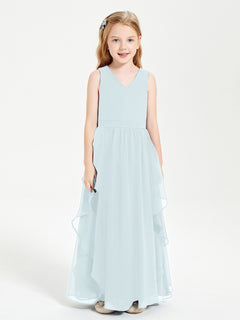 Boho Sleeveless Chiffon Junior Bridesmaid Dresses V-neck Mist