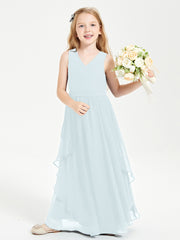 Boho Sleeveless Chiffon Junior Bridesmaid Dresses V-neck Mist