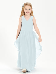Boho Sleeveless Chiffon Junior Bridesmaid Dresses V-neck Mist