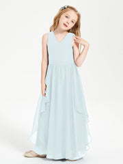 Boho Sleeveless Chiffon Junior Bridesmaid Dresses V-neck Mist