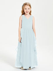 Boho Sleeveless Chiffon Junior Bridesmaid Dresses V-neck Mist