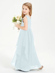Boho Sleeveless Chiffon Junior Bridesmaid Dresses V-neck Mist
