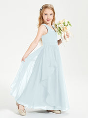 Boho Sleeveless Chiffon Junior Bridesmaid Dresses V-neck Mist