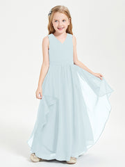 Boho Sleeveless Chiffon Junior Bridesmaid Dresses V-neck Mist