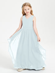 Boho Sleeveless Chiffon Junior Bridesmaid Dresses V-neck Mist