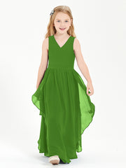 Boho Sleeveless Chiffon Junior Bridesmaid Dresses V-neck Moss