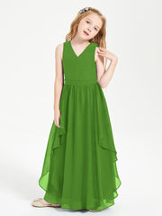 Boho Sleeveless Chiffon Junior Bridesmaid Dresses V-neck Moss