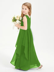 Boho Sleeveless Chiffon Junior Bridesmaid Dresses V-neck Moss