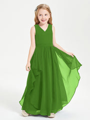 Boho Sleeveless Chiffon Junior Bridesmaid Dresses V-neck Moss