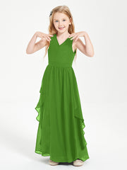 Boho Sleeveless Chiffon Junior Bridesmaid Dresses V-neck Moss