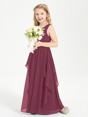 Boho Sleeveless Chiffon Junior Bridesmaid Dresses V-neck Mulberry