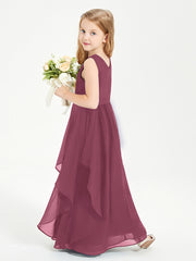 Boho Sleeveless Chiffon Junior Bridesmaid Dresses V-neck Mulberry