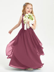 Boho Sleeveless Chiffon Junior Bridesmaid Dresses V-neck Mulberry