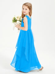 Boho Sleeveless Chiffon Junior Bridesmaid Dresses V-neck Ocean Blue