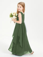 Boho Sleeveless Chiffon Junior Bridesmaid Dresses V-neck Olive Green