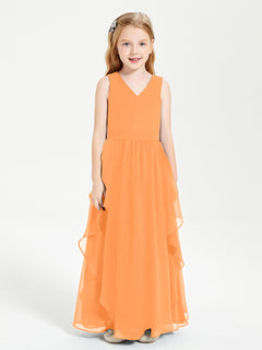 Boho Sleeveless Chiffon Junior Bridesmaid Dresses V-neck Orange