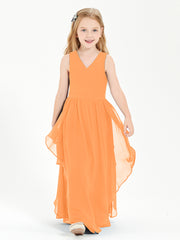 Boho Sleeveless Chiffon Junior Bridesmaid Dresses V-neck Orange