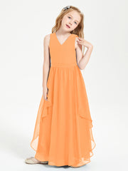 Boho Sleeveless Chiffon Junior Bridesmaid Dresses V-neck Orange
