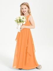 Boho Sleeveless Chiffon Junior Bridesmaid Dresses V-neck Orange