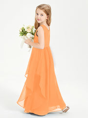 Boho Sleeveless Chiffon Junior Bridesmaid Dresses V-neck Orange