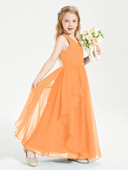 Boho Sleeveless Chiffon Junior Bridesmaid Dresses V-neck Orange