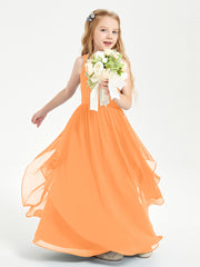 Boho Sleeveless Chiffon Junior Bridesmaid Dresses V-neck Orange