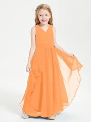 Boho Sleeveless Chiffon Junior Bridesmaid Dresses V-neck Orange
