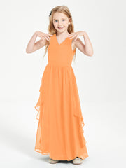Boho Sleeveless Chiffon Junior Bridesmaid Dresses V-neck Orange