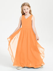 Boho Sleeveless Chiffon Junior Bridesmaid Dresses V-neck Orange