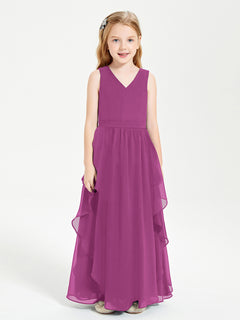 Boho Sleeveless Chiffon Junior Bridesmaid Dresses V-neck Orchid