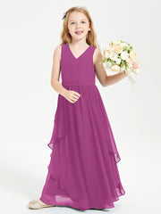 Boho Sleeveless Chiffon Junior Bridesmaid Dresses V-neck Orchid